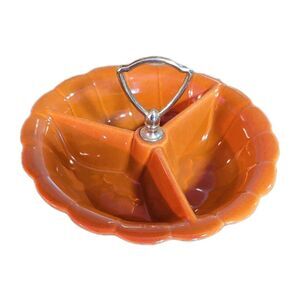 Vintage MCM Candy Nut Divided Dish California Pottery USA Orange 370 7.5" x 2"